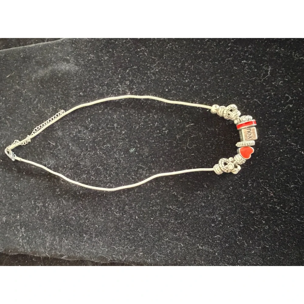 Snake Charm Necklace Silver‎ Tone Red Love You Heart Enamel Women Rhinestone
